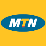 L'image présente le logo de MTN, une société multinationale de télécommunications mobiles opérant en Côte d'Ivoire, avec ses lettres blanches en gras sur un fond ovale bleu foncé, le tout placé sur un fond blanc.