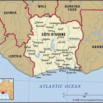 Une carte illustrée de la Côte d'Ivoire montrant les villes de la Côte d'Ivoire.